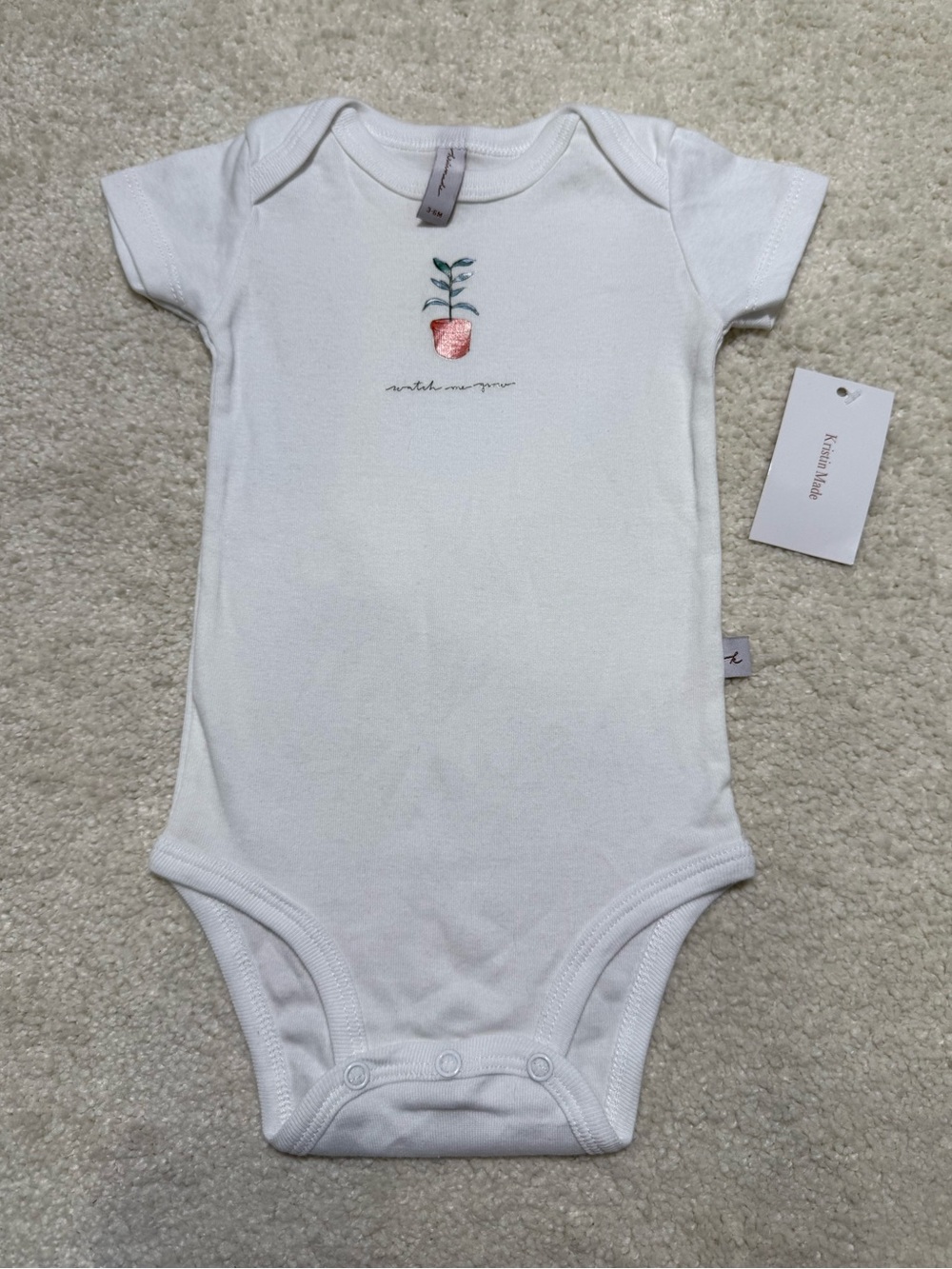 Kristin Made “Watch Me Grow” Plant White Baby Onesie Bodysuit 3-6 Months